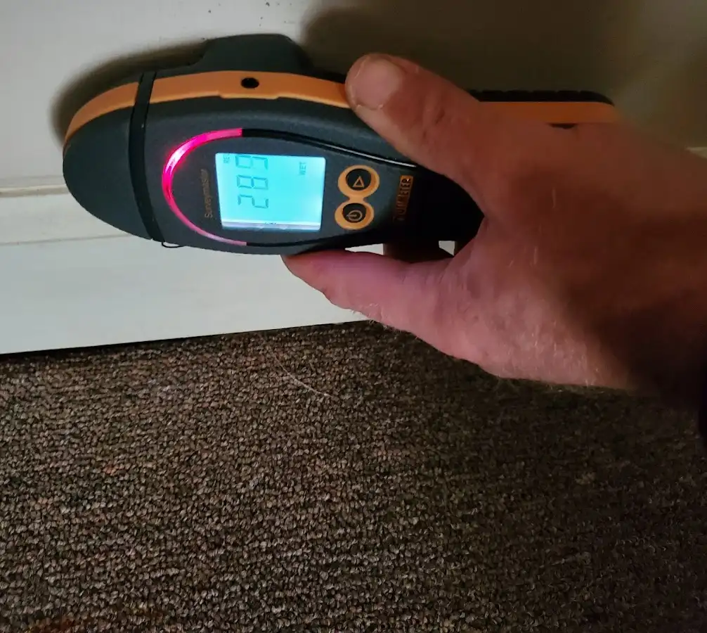 Moisture detection at baseboard during Burst Pipe Cleanup in Sparks